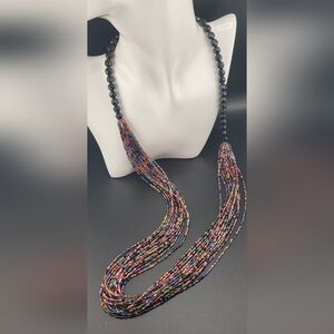Beautiful Artisian Multi Stand Multi Color Glass Hand Beaded Necklace 34"